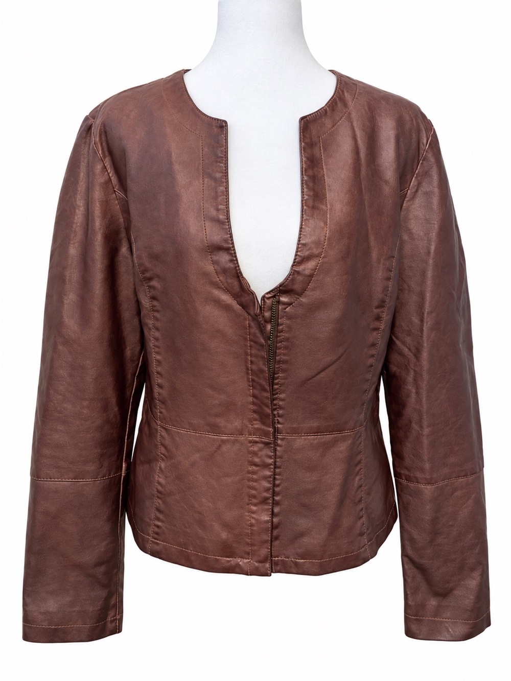 Tribal Jeans Brown Faux Leather Zip Front Jacket Women’s Medium‎